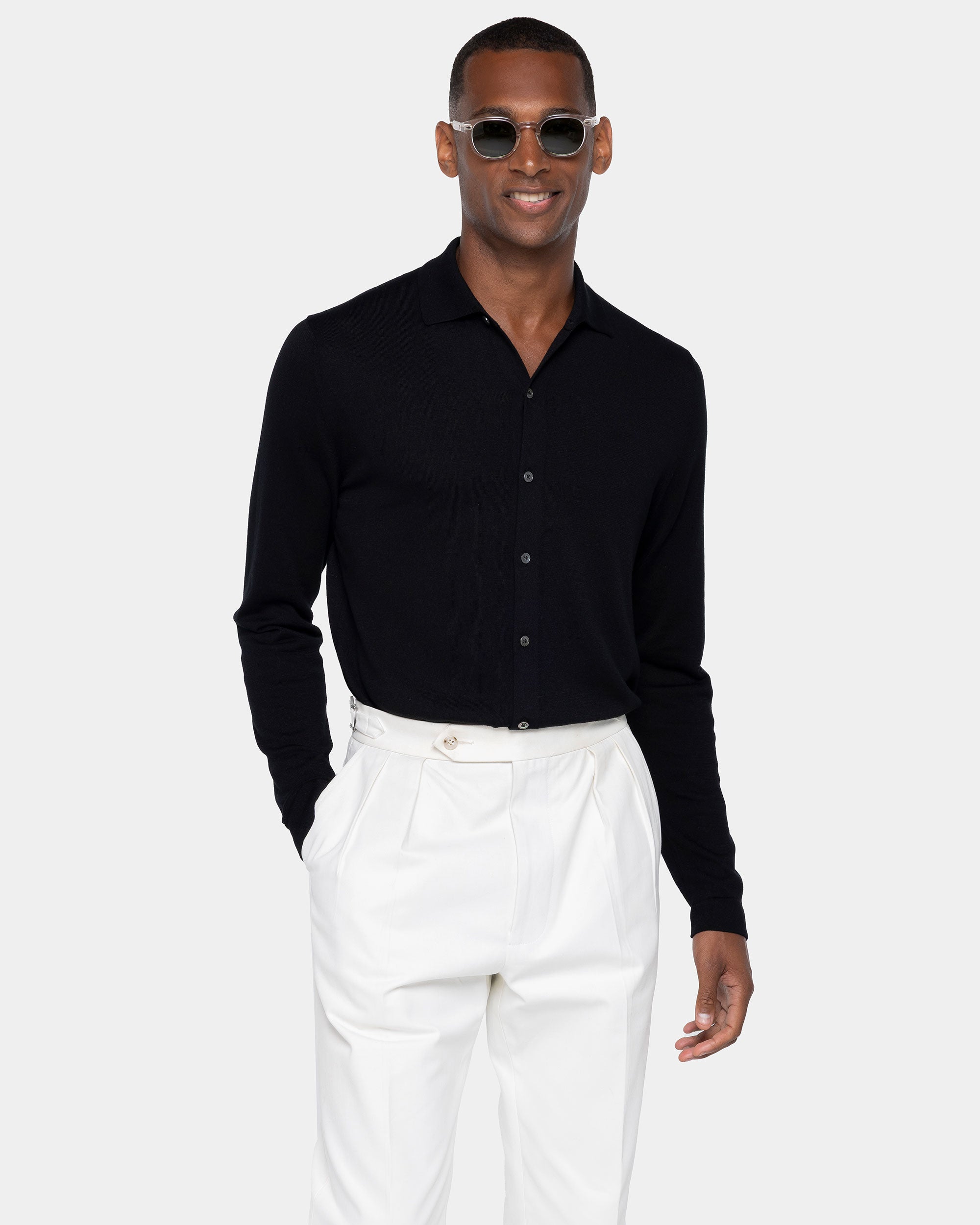Camicia manica lunga tinta unita nera Cotone biologico e Seta Mulberry | Filatori