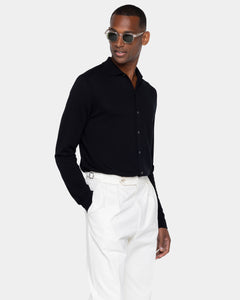 Camicia manica lunga tinta unita nera Cotone biologico e Seta Mulberry | Filatori