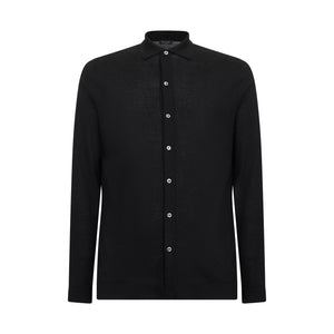 Camicia manica lunga tinta unita nera Cotone biologico e Seta Mulberry | Filatori