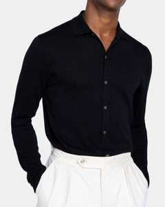 Camicia manica lunga tinta unita nera Cotone biologico e Seta Mulberry | Filatori