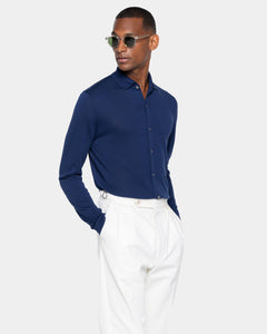 Camicia manica lunga tinta unita blu marino Cotone biologico e Seta Mulberry | Filatori