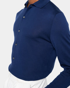 Camicia manica lunga tinta unita blu marino Cotone biologico e Seta Mulberry | Filatori