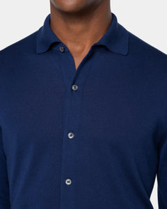 Camicia manica lunga tinta unita blu marino Cotone biologico e Seta Mulberry | Filatori