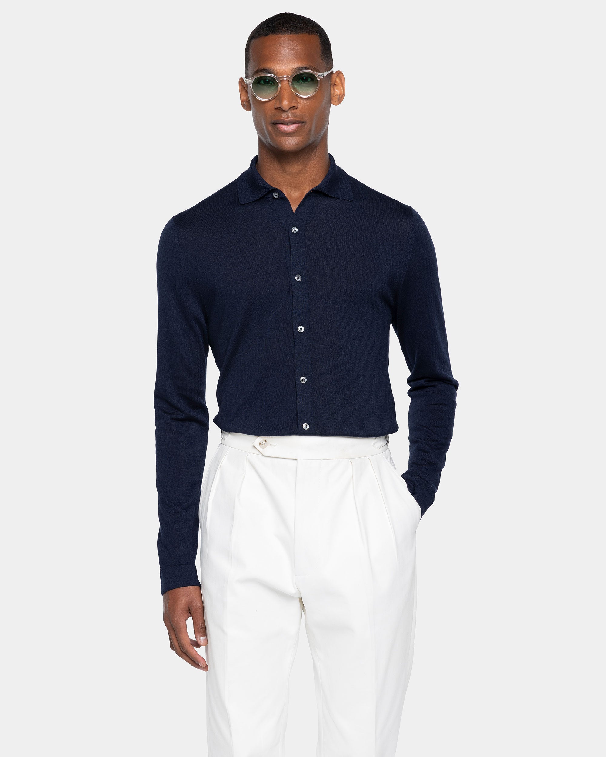 Camicia manica lunga tinta unita blu Cotone biologico e Seta Mulberry | Filatori