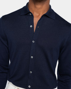 Camicia manica lunga tinta unita blu Cotone biologico e Seta Mulberry | Filatori
