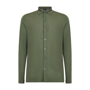 Camicia manica lunga tinta unita verde militare Cotone biologico e Seta Mulberry | Filatori