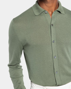 Camicia manica lunga tinta unita verde militare Cotone biologico e Seta Mulberry | Filatori