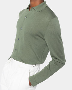 Camicia manica lunga tinta unita verde militare Cotone biologico e Seta Mulberry | Filatori