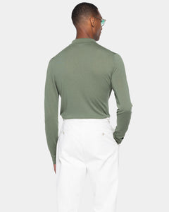 Camicia manica lunga tinta unita verde militare Cotone biologico e Seta Mulberry | Filatori