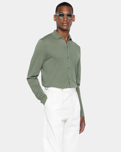Camicia manica lunga tinta unita verde militare Cotone biologico e Seta Mulberry | Filatori