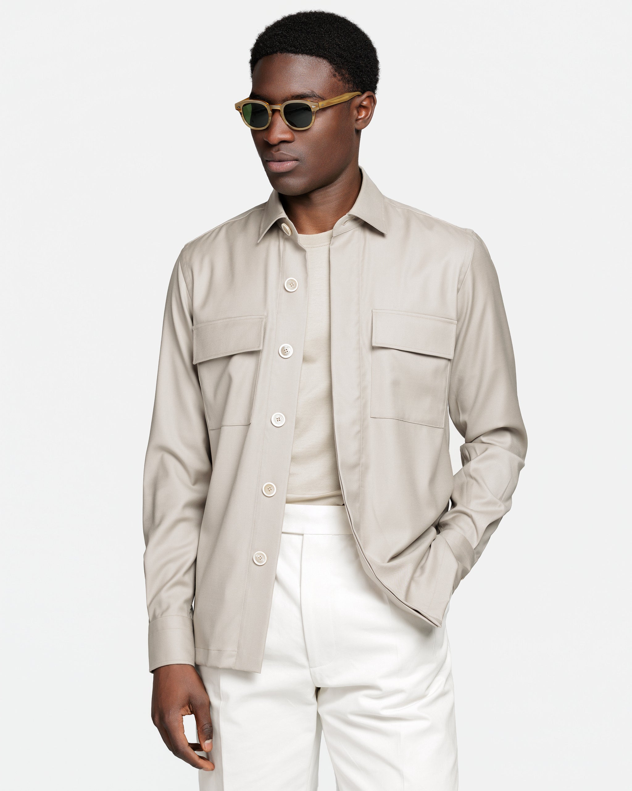Overshirt in Beige Fresco Wool Super 150's | Filatori 