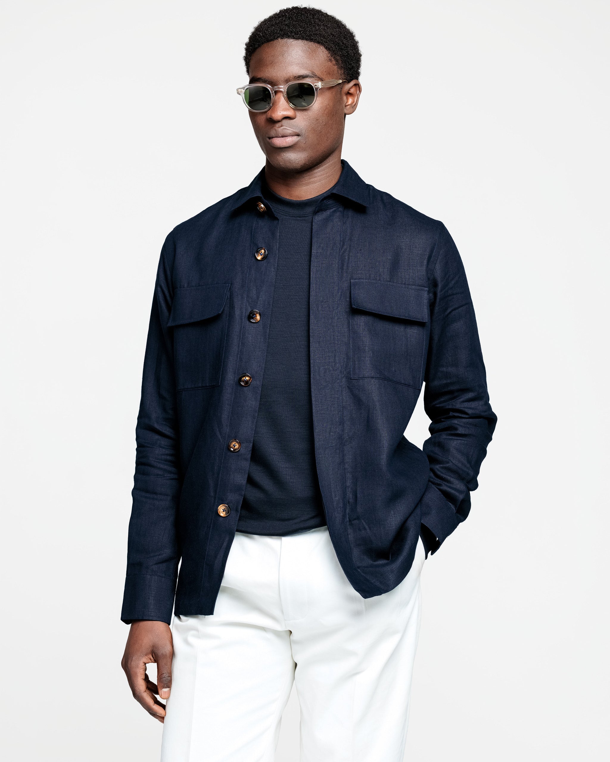 Overshirt in Blue Pure Linen | Filatori 