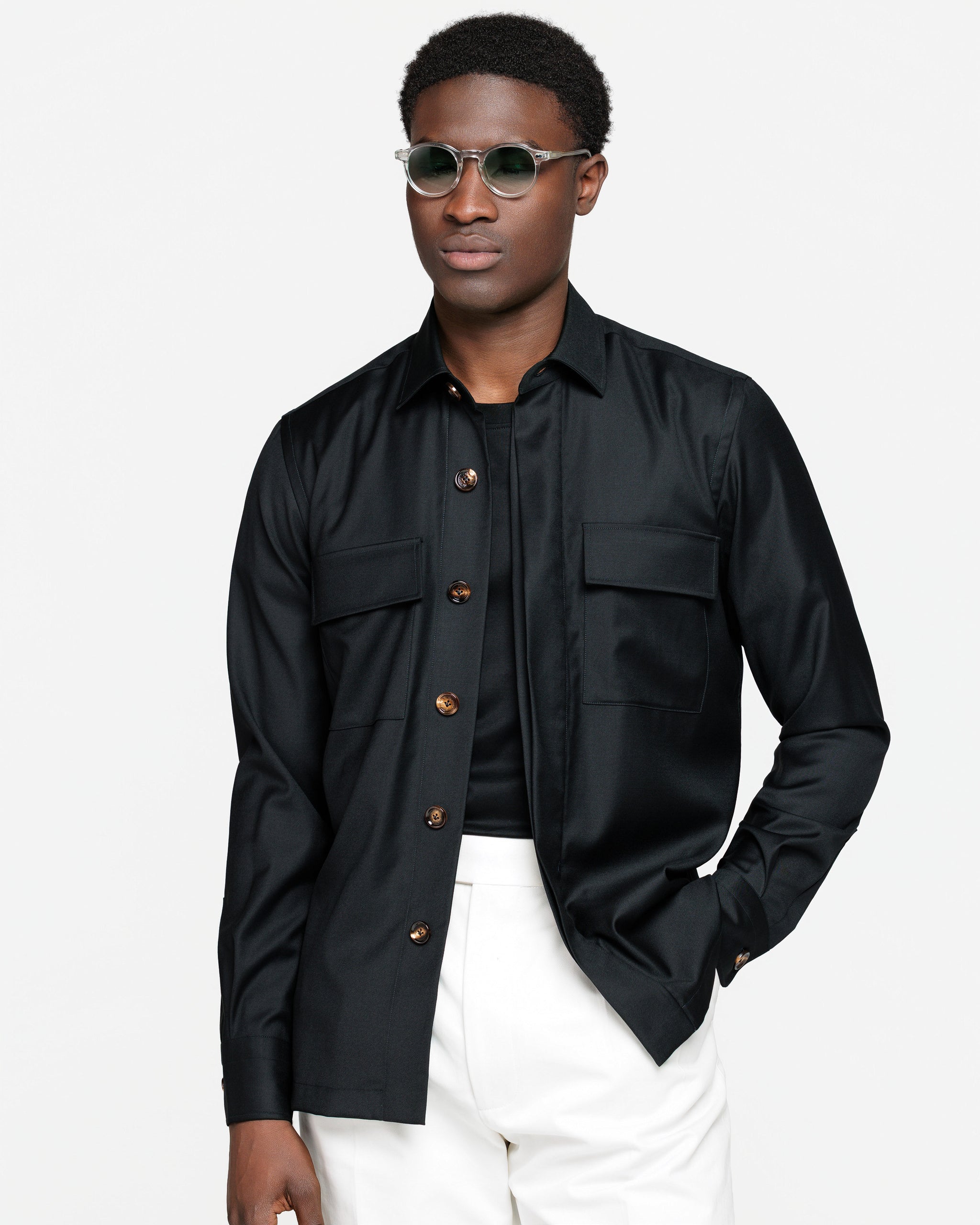 Overshirt tinta unita Nera Fresco Lana Super 150's | Filatori