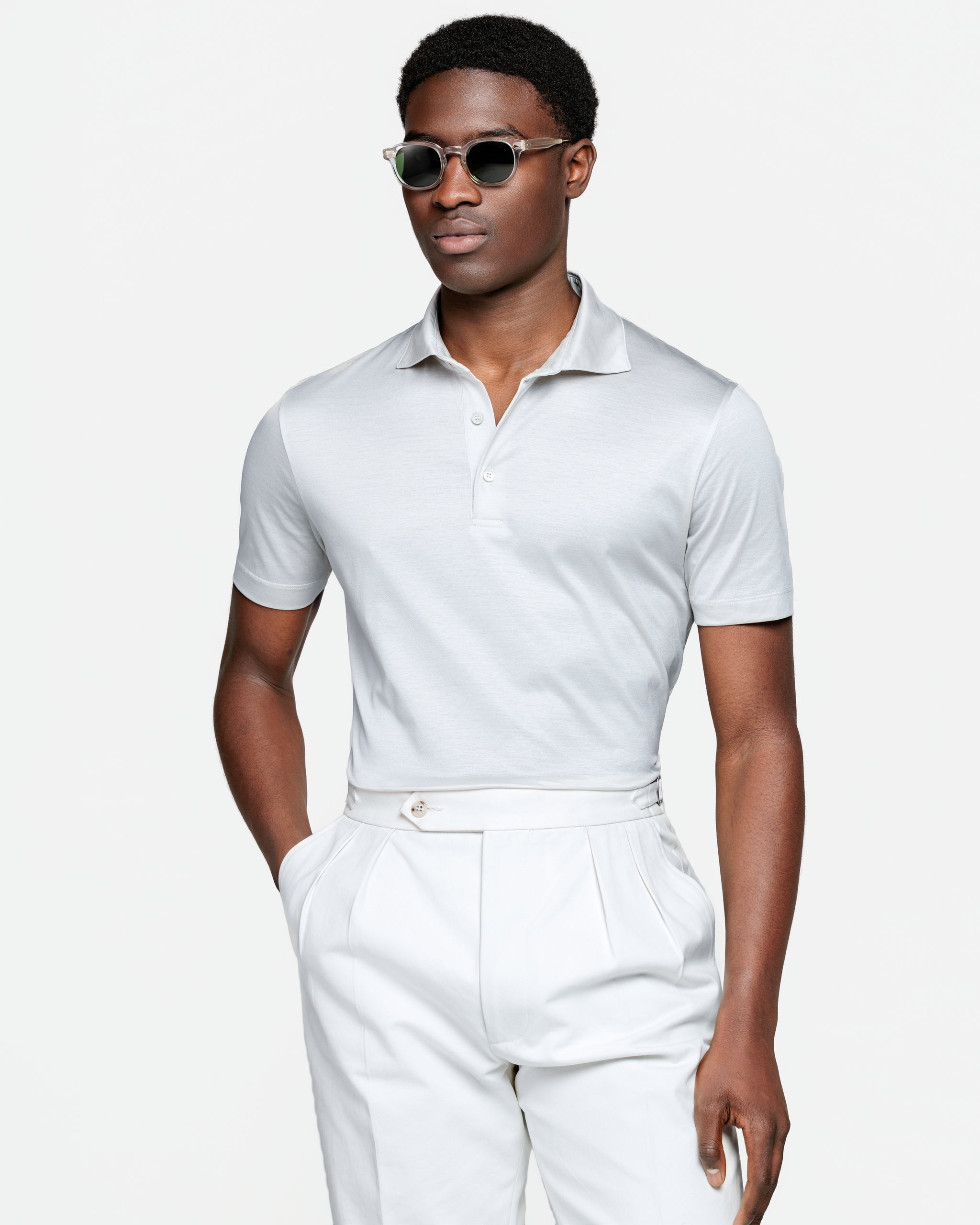 Polo Classica 3 bottoni manica corta tinta unita Grigio Perla 100% Cotone egiziano | Filatori
