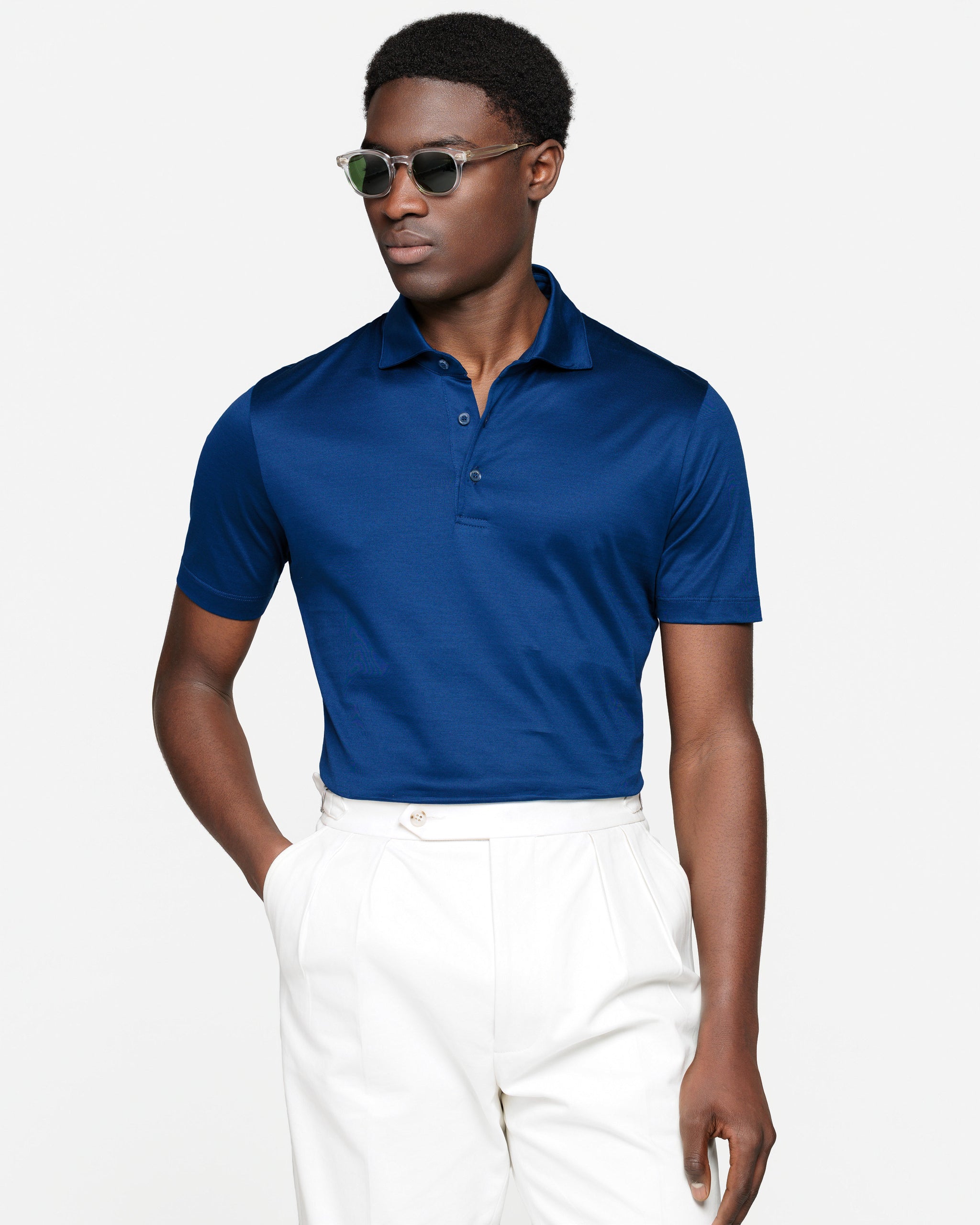 Polo Classica 3 bottoni manica corta tinta unita Blu Marino 100% Cotone egiziano | Filatori