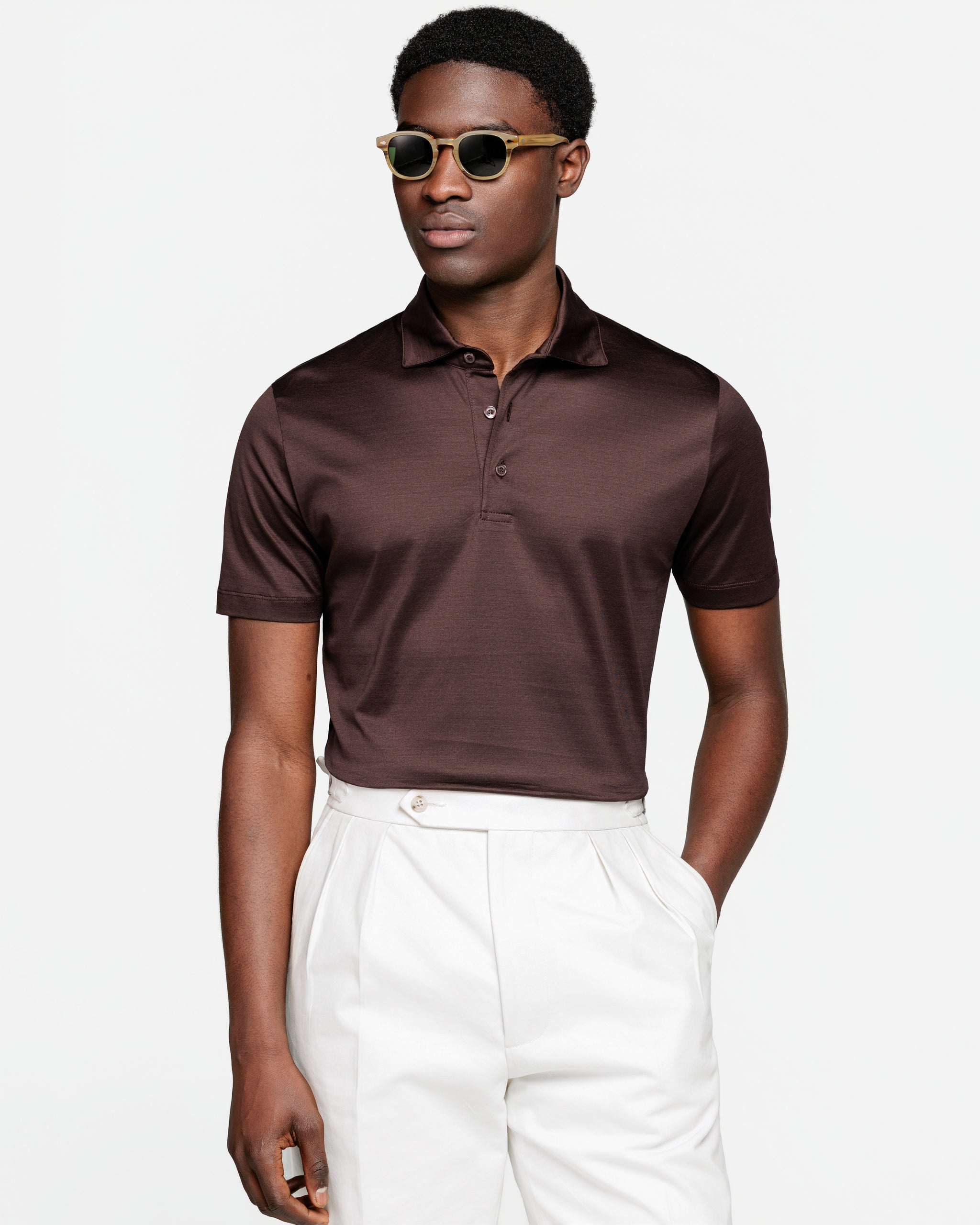 Polo Classica 3 bottoni manica corta tinta unita Marrone 100% Cotone egiziano | Filatori
