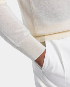 Pearl White Long Sleeved Crewneck Knitwear in Cashmere Mulberry Silk | Filatori