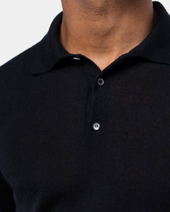 Black Long Sleeved Polo Knitwear in Cashmere Mulberry Silk | Filatori