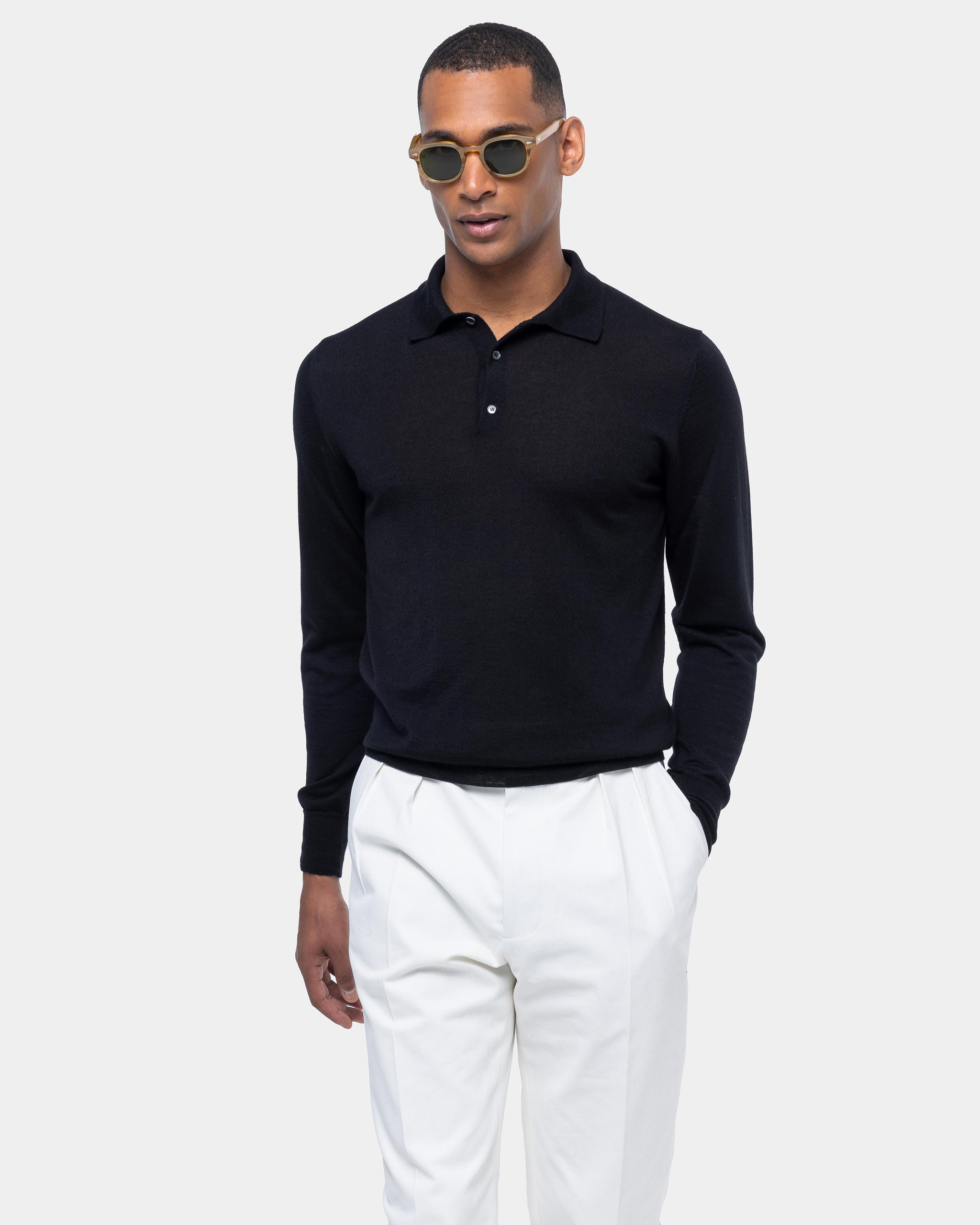 Black Long Sleeved Polo Knitwear in Cashmere Mulberry Silk | Filatori