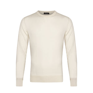 Pearl White Long Sleeved Crewneck Knitwear in Cashmere Mulberry Silk | Filatori