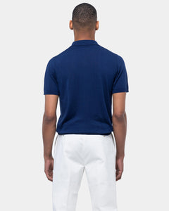 Blue Short Sleeve Buttonless Polo Knitwear in Organic Cotton Mulberry Silk | Filatori