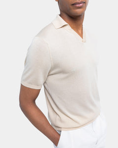 Sand Short Sleeve Buttonless Polo Knitwear in Organic Cotton Mulberry Silk | Filatori