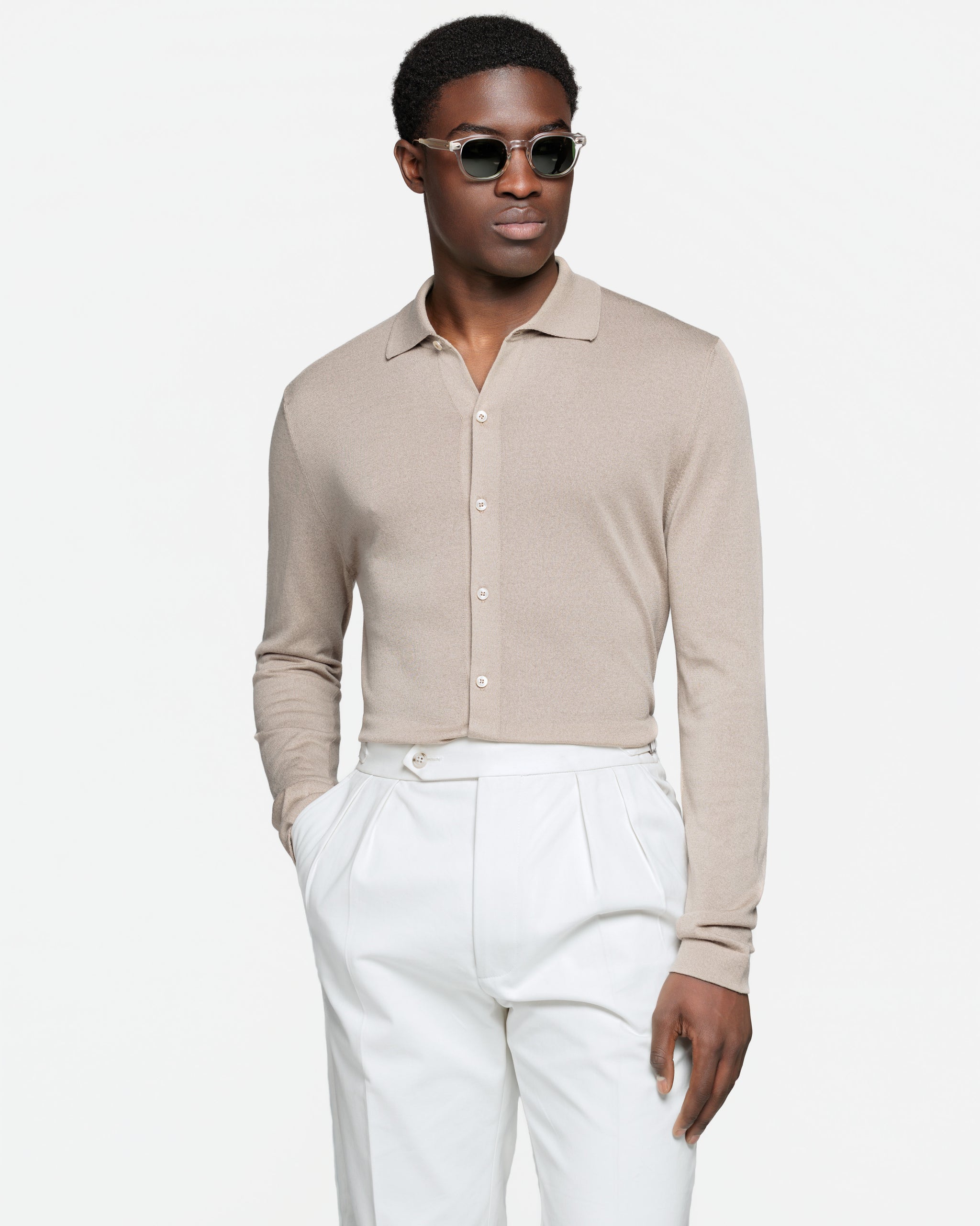 Almond Long Sleeved Shirt Knitwear in Organic Cotton Mulberry Silk | Filatori