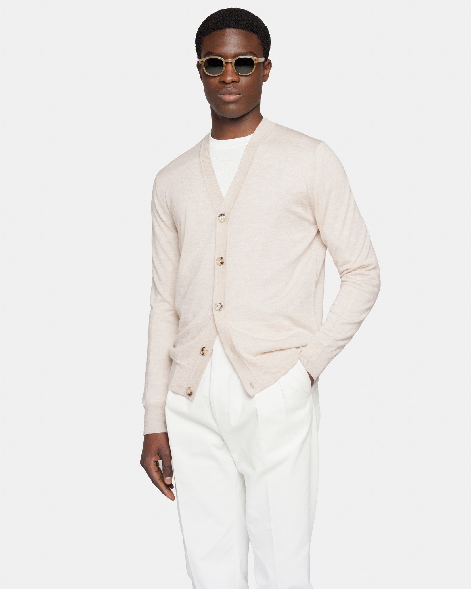 Cardigan manica lunga con Bottoni tinta unita Beige Lana Seta | Filatori