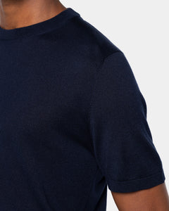 Maglia mezza manica Girocollo tinta unita blu Cotone biologico e Seta Mulberry | Filatori