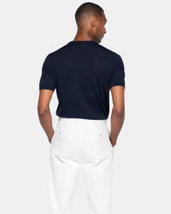 Maglia mezza manica Girocollo tinta unita blu Cotone biologico e Seta Mulberry | Filatori