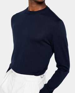Blue Long Sleeve Crewneck Knitwear in Organic Cotton Mulberry Silk | Filatori