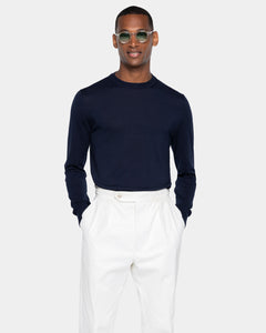 Blue Long Sleeve Crewneck Knitwear in Organic Cotton Mulberry Silk | Filatori