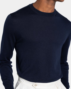 Blue Long Sleeve Crewneck Knitwear in Organic Cotton Mulberry Silk | Filatori