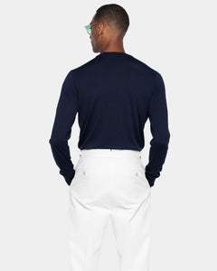 Blue Long Sleeve Crewneck Knitwear in Organic Cotton Mulberry Silk | Filatori