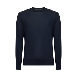 Blue Long Sleeve Crewneck Knitwear in Organic Cotton Mulberry Silk | Filatori