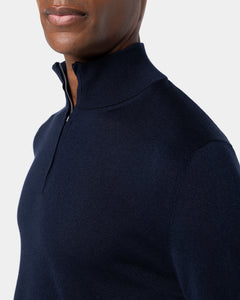 Maglia Lupetto con Zip tinta unita Blu Cotone biologico e Seta Mulberry | Filatori