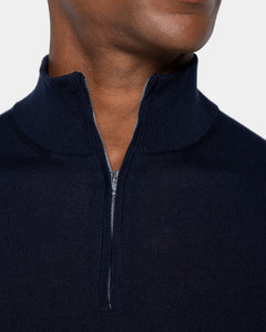 Maglia Lupetto con Zip tinta unita Blu Cotone biologico e Seta Mulberry | Filatori