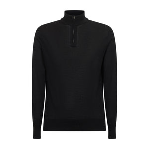 Black Half Zip Knitwear in Organic Cotton Mulberry Silk | Filatori
