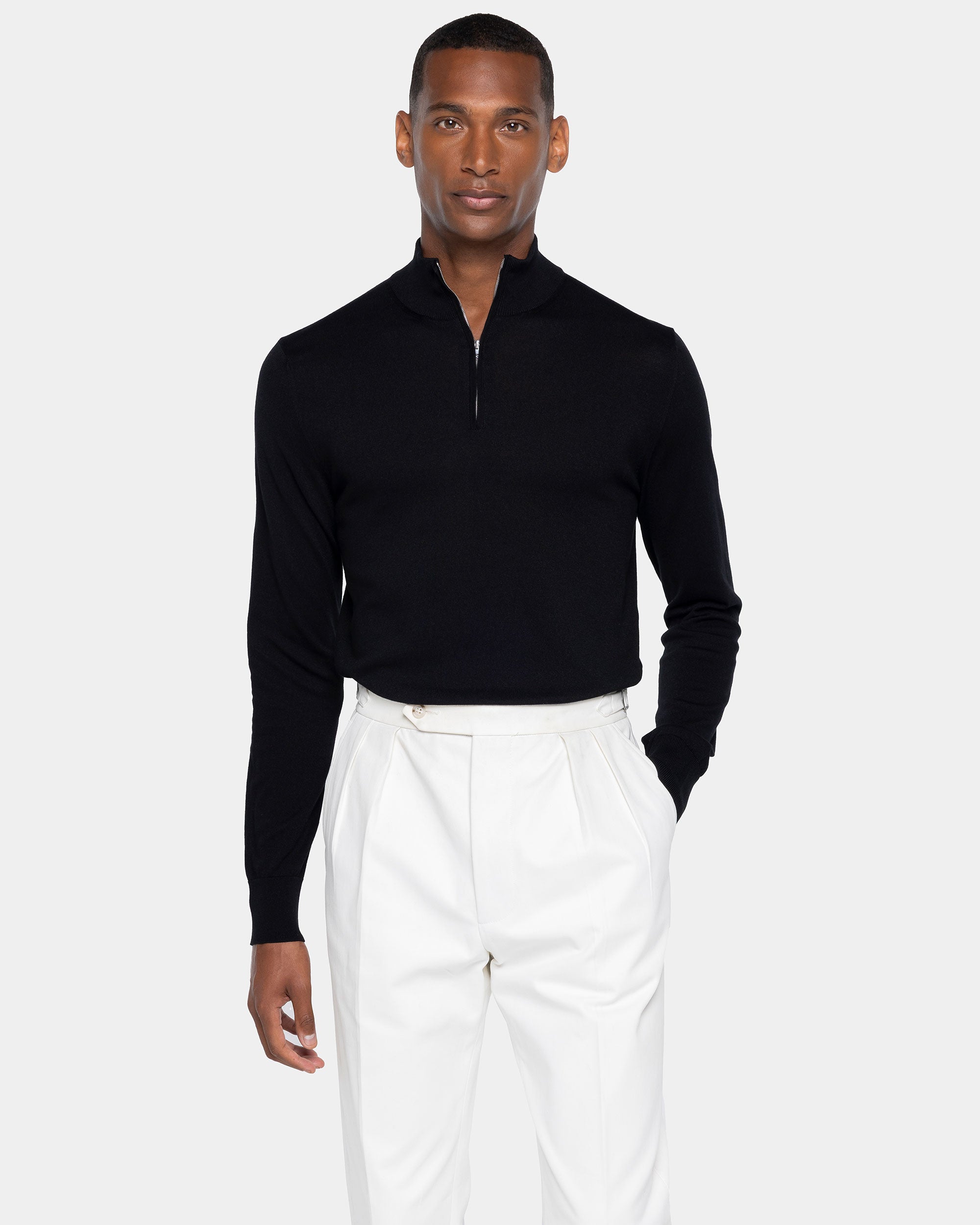 Black Half Zip Knitwear in Organic Cotton Mulberry Silk | Filatori