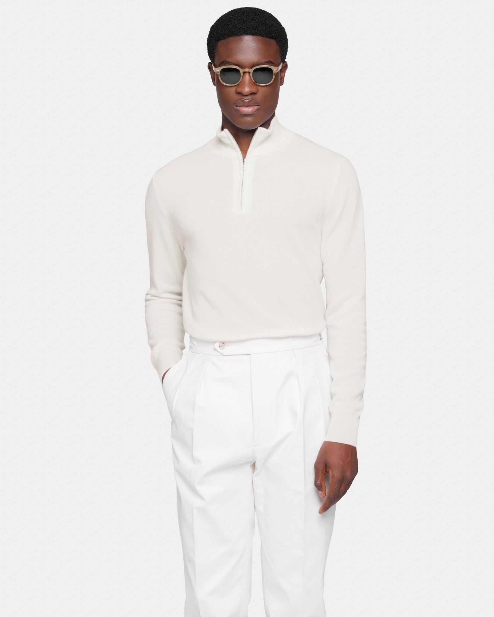 Off White Half Zip Knitwear in 100% Pure Cashmere Crown Reserve | Filatori