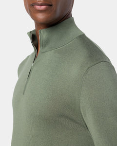 Maglia Lupetto con Zip tinta unita verde militare Cotone biologico e Seta Mulberry | Filatori
