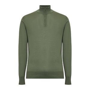Maglia Lupetto con Zip tinta unita verde militare Cotone biologico e Seta Mulberry | Filatori