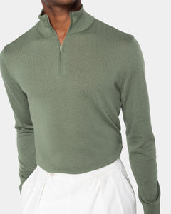 Maglia Lupetto con Zip tinta unita verde militare Cotone biologico e Seta Mulberry | Filatori
