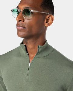 Maglia Lupetto con Zip tinta unita verde militare Cotone biologico e Seta Mulberry | Filatori