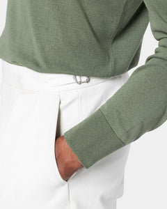 Maglia Lupetto con Zip tinta unita verde militare Cotone biologico e Seta Mulberry | Filatori
