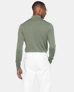 Maglia Lupetto con Zip tinta unita verde militare Cotone biologico e Seta Mulberry | Filatori