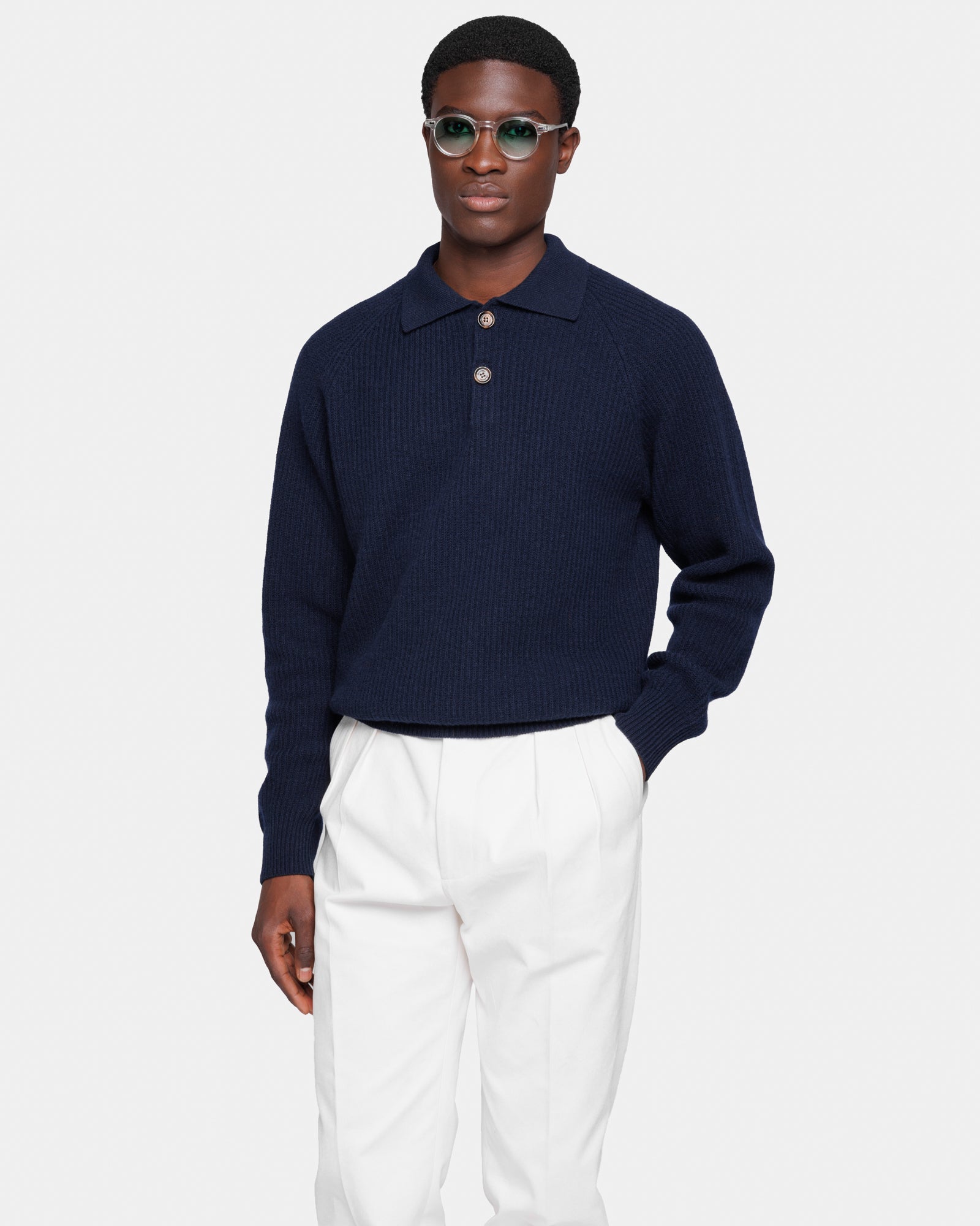 Blue Long Sleeve Polo in Ultra-Soft Super 100's Wool | Filatori