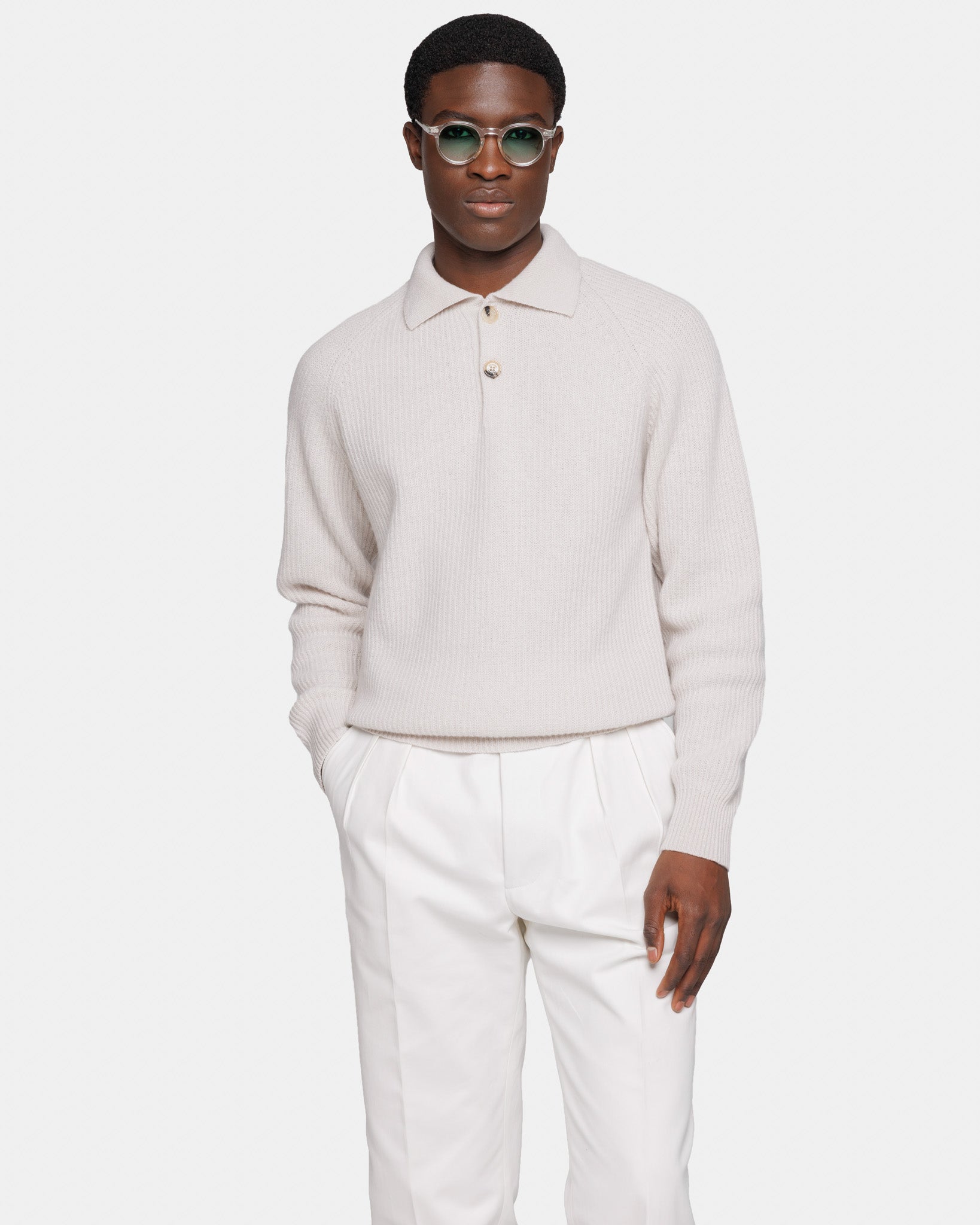 Meringue Long Sleeve Polo in Ultra-Soft Super 100's Wool | Filatori