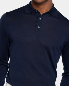 Maglia manica lunga Polo tinta unita Blu Cotone biologico e Seta Mulberry | Filatori