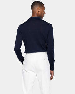 Blue Long Sleeved Buttonless Polo Knitwear in Organic Cotton Mulberry Silk | Filatori